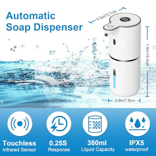 OHIFAST 2 Pack Automatic Liquid Soap Dispenser Touchless, USB Rechargeable Smart Hand Soap Dispenser, 6-Level Adjustable, 12.8oz/380mL Wall Mount for Bathroom Kitchen Dish Soap-White - color: White, style: 2 Pack Liquid