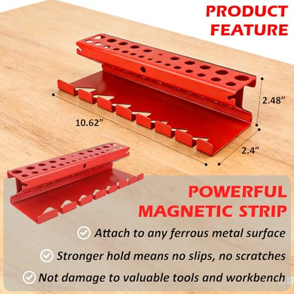 MUTUACTOR Magnetic Wrench Holder Heavy Duty,Anti-slip Magnetic Mount Drill Bits Holders,2 Layers Magnet Drill Bit Wrench Rack for Work Bench Toolbox Tool Cart,1PCS,Red,26 Holes and 7 Slots - style: Red Drill Bits Wrench Holder