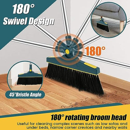 4Pcs Broom and Dustpan Set with Floor Squeegee Rectangular Brush Retractable Upright Broom Dustpan Squeegee Rectangular Brush Combo Set with Long Stainless Steel Handle for Living Room Kitchen Office