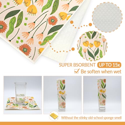 6 - Pack Swedish Kitchen Dish Cloths - Reusable Paper Towels for Counters & Dishes - Eco Friendly Cellulose Sponge Cloth (Broken Flowers) - color: H-broken Flowers