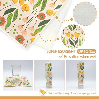 6 - Pack Swedish Kitchen Dish Cloths - Reusable Paper Towels for Counters & Dishes - Eco Friendly Cellulose Sponge Cloth (Broken Flowers) - color: H-broken Flowers
