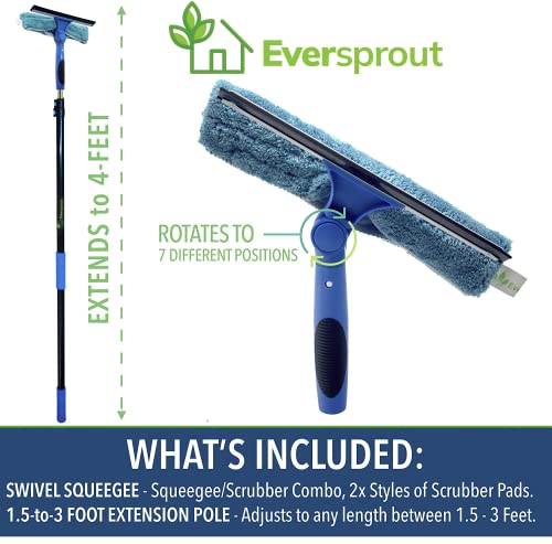 EVERSPROUT 1.5-to-3 Foot Swivel Squeegee and Microfiber Window Scrubber (8-10 Ft Standing Reach) | 2-in-1 Window & Glass Cleaning Combo | Lightweight, Aluminum Extension Pole | Includes 10-inch Blades - size: 3 feet - With Pole