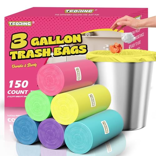 Small 3 Gallon Trash Bags Unscented, 0.78 Mil, Colored, 150 Count | 12 Liter Garbage Bag, Plastic Waste Basket Can Liners, Durable, Leakproof, Tear Resistant, for Bathroom Office Car Bulk - color: 3gal-150
