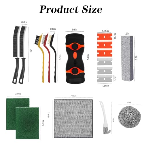 Heavy Duty Oven Cleaner Tools, 12 Pcs Oven Cleaning Accessories, Oven Cleaning Kit with Crevice Cleaning Brush, Razor Blade Scraper, Steel Wool Scrubber, Scrub Sponges, Pumice Stone, Cleaning Rags