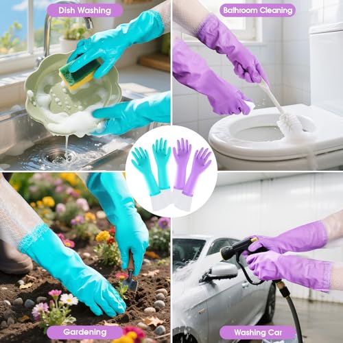 Elgood Reusable Long Dishwashing Cleaning Gloves with Latex Free, Long Cuff,Cotton Lining,Kitchen Gloves 2 Pairs,Purple+Blue Large - color: Long Cuff-purple+blue, size: Large (Pack of 2)