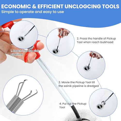 Aifeier ET Drain Clog Removal Tool (2 Pcs), Sink Drain Snakes Hair Removal (8 Pcs), Effectively Removes Hair and Other Clogs from Toilet, Kitchen Sinks, and Bathroom Tub (8+2)