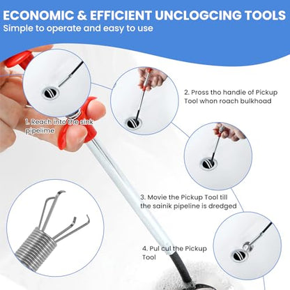 Aifeier ET Drain Clog Removal Tool (2 Pcs), Sink Drain Snakes Hair Removal (8 Pcs), Effectively Removes Hair and Other Clogs from Toilet, Kitchen Sinks, and Bathroom Tub (8+2)