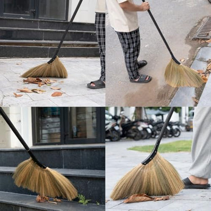 Vietnamese Straw Soft Broom - Indoor Grass Broom - Sweeping Hand with Black Long Handle Broomstick for House, Garage, Office, Lobby Room, Kitchen with 56.69 in Length - color: Black