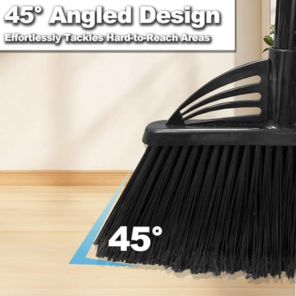 Four-Section Rod Long-Handled Broom,Heavy-Duty Broom, Angle Broom for Outdoor/Indoor（Black+Red） - color: Black+red
