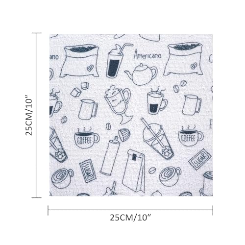 YoulerTex Reusable Cleaning Cloths Microfiber Towel: 50 Pack Washable Tear Away Cleaning Towels Roll - 12× 12 Absorbent Rags Drying Dishcloths for Kitchen House Car (20, White Cup Pattern) - color: White Cup Pattern