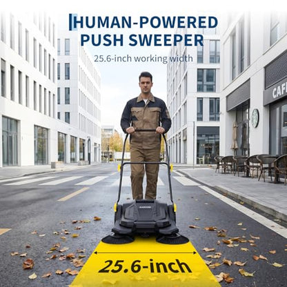 Garvee 26 Inch Manual Push Floor Sweeper, Walk Behind Hand Push Floor Sweeper,5-Gallon Waste Container, Foldable Handle Industrial Shop Garage Outdoor Street Sweeper