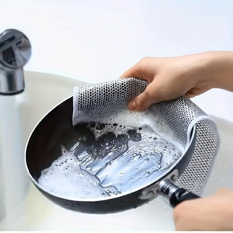 3-Pack Stainless Steel Mesh Cleaning Cloth Set, Silver Durable Non-Detachable Design,Pans and Kitchen Surfaces, Silver - color: Silver