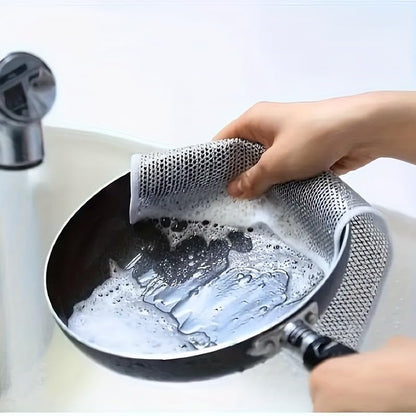3-Pack Stainless Steel Mesh Cleaning Cloth Set, Silver Durable Non-Detachable Design,Pans and Kitchen Surfaces, Silver - color: Silver