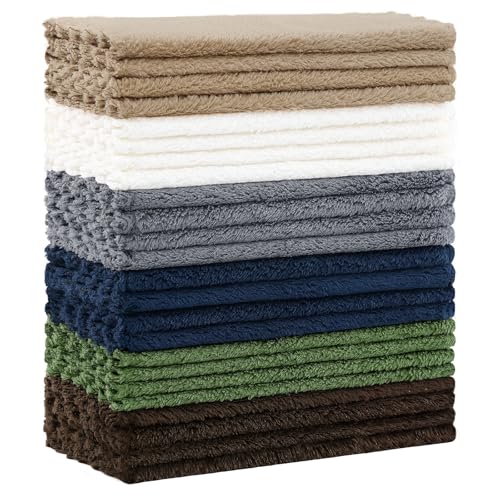 Kitinjoy 24 Pack Kitchen Dish Cloths, Super Soft and Absorbent Coral Velvet Dish Towels (7 x 9 Inches, White/Tan/Grey/Navy Blue/Brown/Grass Green) - color: Tan/Grey/Navy Blue/Brown/Grass Green/White, style: 7 x 9 inch- 24 Pack