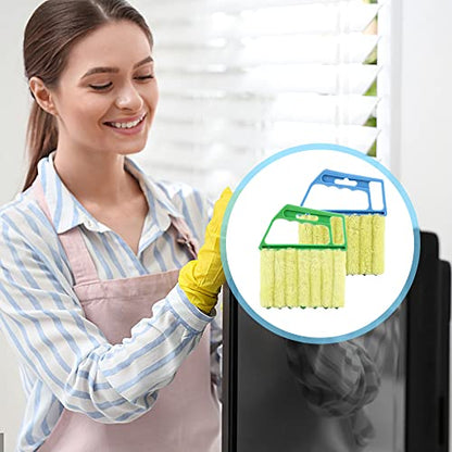 2Pcs Window Venetian 7 Finger Dusting Cleaner Tool and 1Pc Window Blind Duster Brush Hand-Held Window Shutters Venetian Shades Brush Air Conditioner Duster Dirt Cleaner - color: Blue