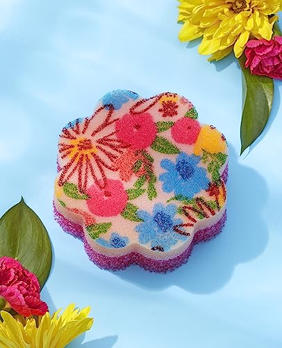 Bright Box Kitchen Scrub + Wipe Ergo Scrubber Sponge Scratch Free Rinse Clean Long Lasting, 1ct Pink