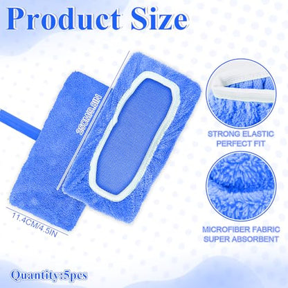 5 Pack Reusable Microfiber Mop Pads - Dry Sweeping Cloths & Wet Mopping Cloths - Washable Wet Pads Refill for Mopping Floors (Mop is not Included), Blue - color: Blue 5-pack