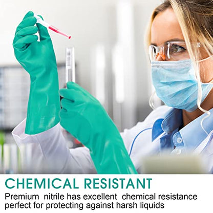 Potchen 20 Pairs Chemical Resistant Gloves Heavy Duty Thick Nitrile Gloves Bulk for Cleaning, Resist Household Acid, Alkali and Oil (Large) - size: Large