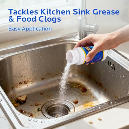 Sink Drain Cleaner Powder: Drain Clog Remover for Kitchen Bathroom Tubs and Showers - Improve Water Flow and Support Home Plumbing (400g)