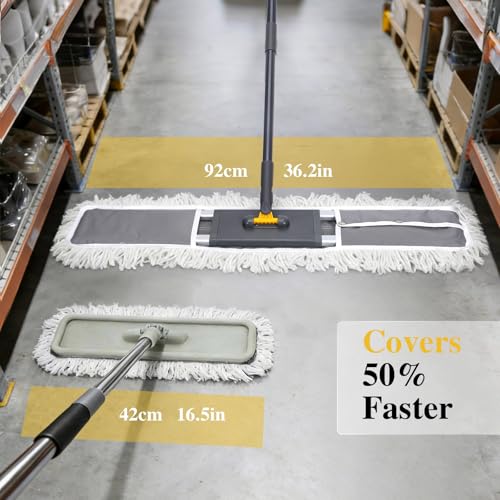 Masthome 36" Commercial Mop, Heavy Duty Industrial Floor Mop with 2 Microfiber Pads, 60" Adjustable Large Dust Mop,Wet Dry Flat Mops for Office Garage Warehouse Factory Mall - color: Grey Large