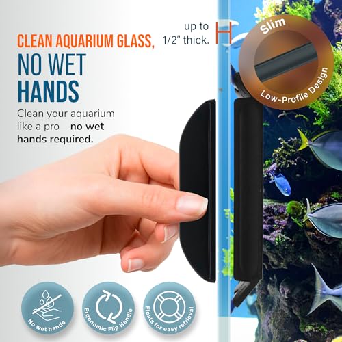 FLIPPER EDGE Standard Limited Edition Clownfish Magnetic 2-in-1 Aquarium Cleaner for Glass and Acrylic Tanks up to 1/2" (12mm) Thick – Dual Blade Design with Floating Algae Scraper and Cleaning Tool - color: LTD Clownfish, style: Standard - For Tanks 3/8
