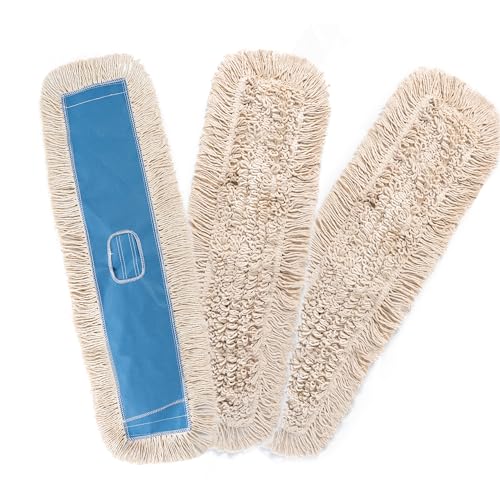Matthew Cleaning 36'' Industrial Strength Cotton Dust Mop Refill Washable Replacement Heads for Residential & Commercial Use Fit Standard Dust Mop Frames, Hardwood, Concrete Floors Blue&White 3 Pack - color: Blue&white, size: 36'' 3 Pack