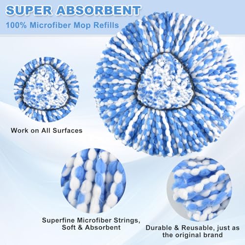 Mop Heads Replacements for O Cedar,Mop Replace Head for Ocedar Rinseclean 2 Tank,Microfiber Mop Refills,Include 3 Spin Mop Replacement Head 1 Scrub Brush 1 Mop Base Machine Washable & Easy to Replace - color: Blue