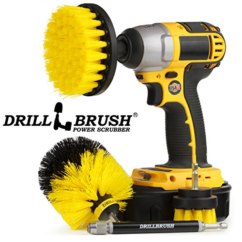 Medium Stiffness Power Scrubber Brush Set with Extension - Bathroom Scrubber Brushes - Scrub Brushes for Shower - Drill Scrub Brush Attachment - Tub Cleaner - Shower Door - Bathroom Mirror - color: Yellow