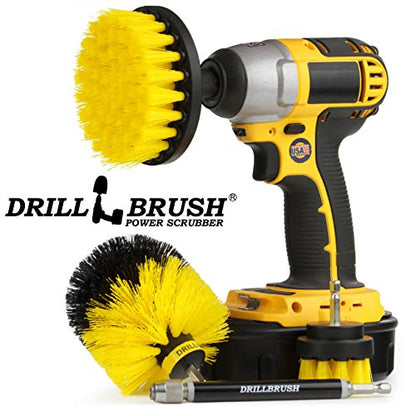 Medium Stiffness Power Scrubber Brush Set with Extension - Bathroom Scrubber Brushes - Scrub Brushes for Shower - Drill Scrub Brush Attachment - Tub Cleaner - Shower Door - Bathroom Mirror - color: Yellow