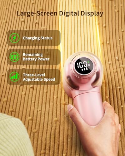 Fabric Shaver, 𝟮 𝗶𝗻 𝟭 Rechargeable Lint Remover with Brush, Large Sweater Shaver with Digital Display, 3 Speeds Lint Shaver, 6-Leaf Blades Lint Remover for Clothes, Sofa, Bedding, Pink - color: Pink