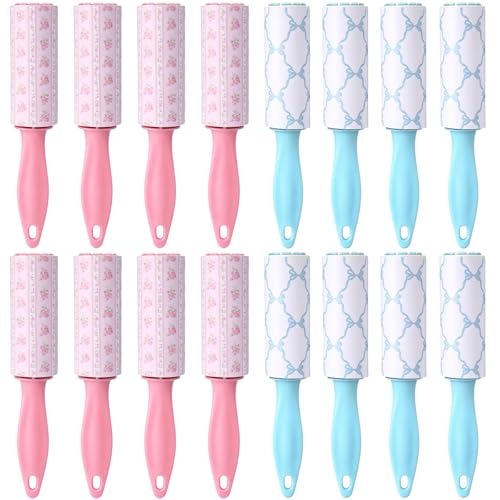 Zhehao 16 Pcs Mini Lint Rollers for Pet Hair Travel Size Clothes Sticky Lint Removers Blue Pink Roller Hair Removal Tools for Dog, Cat, Furniture, Travelers, Pet Owners