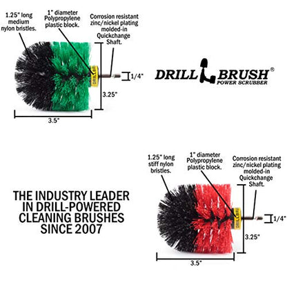 Drill Brush Power Scrubber - Kitchen Cleaning - Dish Brush - Pots and Pans - Cast Iron Cookware - Tile and Grout Brush - Outdoor Cleaning - Stiff Bristle Patio and Deck Brush - Concrete Bird Baths - color: Green / Red