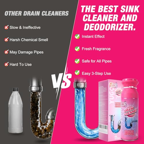 Yugou Foaming Sink Drain Cleaner & Deodorizer, Drain Clog Remover (2pcs) | Yugou Foaming Drain Cleaner, Sink Cleaner and Deodorizer, Drain Clog Remover for Kitchen Sinks, Shower Drains, Tubs - size: 2pcs