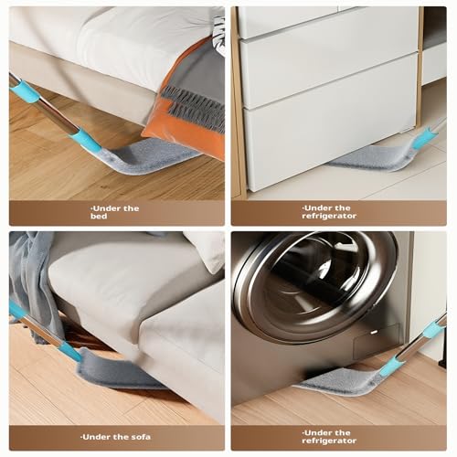 2026 Upgraded Retractable Gap Dust Cleaner, Flat Duster with Extension Pole (60in), Gap Mop for Under Appliances, Under Fridge Cleaning Tool, with 4 Microfiber Duster Cloths