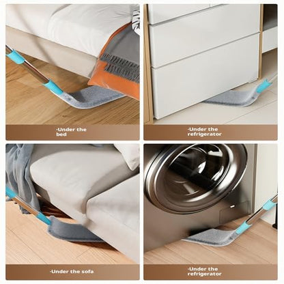 2026 Upgraded Retractable Gap Dust Cleaner, Flat Duster with Extension Pole (60in), Gap Mop for Under Appliances, Under Fridge Cleaning Tool, with 4 Microfiber Duster Cloths