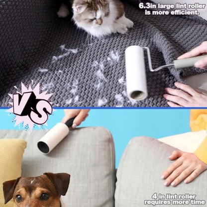 Extra Sticky Large Surface Lint Roller,6.3'' Giant Lint Roller for Pet Hair,5 Rolls 450 Sheets,Long Handle Lint Remover,Easily Remove Carpets, Clothes, Couch and Curtains Dust Cat and Dog Hair Removal - size: 1 Large Roller (Dust Cover) + 450 Sheets