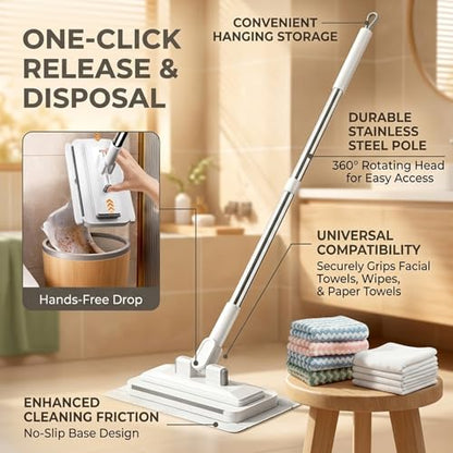 Snap Grip Flat Mop for Floor Cleaning, Wet Dry Wall Sweeper, 360° Swivel Head, Reusable Cloth Locking Design, Extendable Long Handle for Hardwood, Laminate, Walls (3 Mops+6 Packs Cleaning Cloth)
