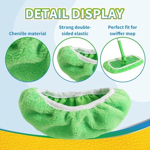 2-in-1 Mop Head Replacement Rag Towel Reusable Microfiber Household Wet and Dry Cleaning Cloths Shoe Cover Rags,22x9cm (Green,1pcs) - color: Green,1pcs