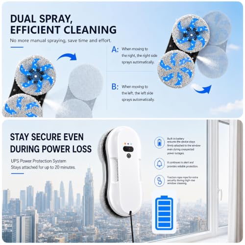 RINLAIN Window Cleaning Robot, 2026 Upgraded Robot Window Cleaner with 2700-3300Pa Variable Suction, Dual-Side Spray & Edge Detection for Glass Mirrors