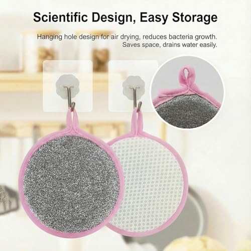 6 - Piece Set of Double - Sided Dishwashing Sponges: Round Non - Scratch Scrubbing Pads Ideal for Cleaning Dishes, Pots, Pans, Sink, and Basin in The Kitchen（Pink） - color: Pink