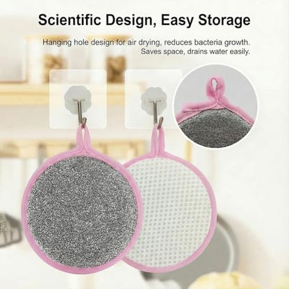 6 - Piece Set of Double - Sided Dishwashing Sponges: Round Non - Scratch Scrubbing Pads Ideal for Cleaning Dishes, Pots, Pans, Sink, and Basin in The Kitchen（Pink） - color: Pink