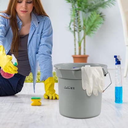 Begale 4-Pack 3.5 Gallon Plastic Round Car Wash Bucket with Handle, Gray | 14 Quart Commercial Cleaning Pail, Pour Spout, Quart Measurement Marks, Comfort Handle, Perfect For Commercial Cleaning Tasks