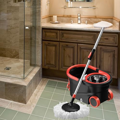 Spin Mop and Bucket with Wringer Set, 360° Rotating Head Mop Bucket System with 3 Microfiber Mop Refills Wet and Dry Suitable for Office and Home Use, Green (Black-Plus) - color: Black-plus