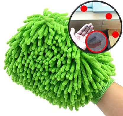 QUALIALL, Green Chenille Microfiber Dusting Mitt, 10.5x8 Inch, Electrostatic, Reusable, Scratch-Free, No-Dust Fly Duster for Sensitive Surfaces