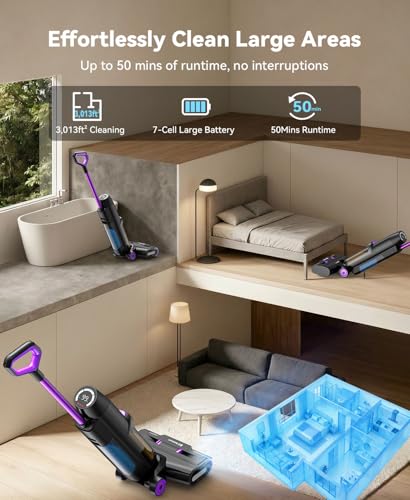 Wet Dry Vacuum Cleaner 20,000Pa,50Mins Runtime Cleaning Area 3013ft²,Cordless Vacuum Cleaner, Cordless Vacuum and Mop All in One,Self-Cleaning for Hard Floors Sticky Messes and Pet Hair H15Set
