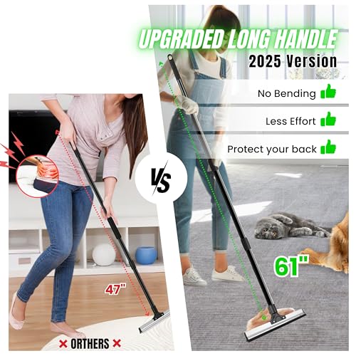Carpet Rake Kit for Pet Hair Removal & Fluffing Matted Carpet – 61" Adjustable Handle, Deep Clean Dog & Cat Hair Remover, Reusable Scraper for Rugs, Low Pile Carpet, Couch Stairs & Car - size: Pet Hair Removal Kit