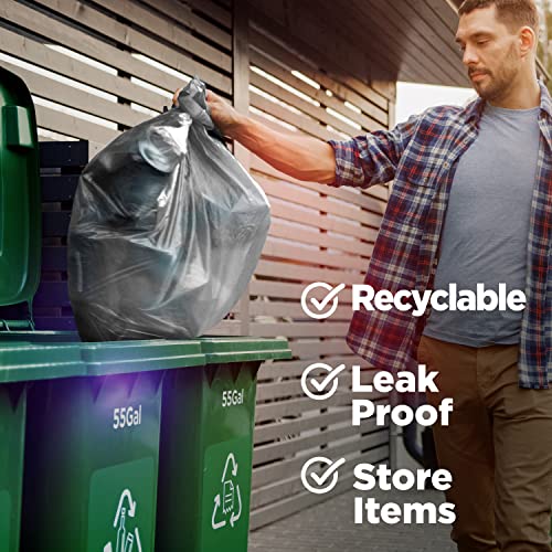 55 Gallon Trash Bags, 3 Mil Contractor Bags, Large Trash Can Liners, 38 x 58" For 55-60 Gallon Trash Cans - Outdoor, Construction, Lawn, Custodian, Landscape, Leaf - Made in USA - (CLEAR, 50 COUNT)