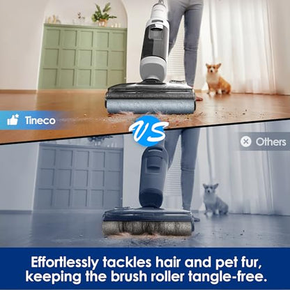 Tineco Floor ONE Stretch S6 Cordless Wet Dry Vacuum Cleaner, 180°Lay-Flat Smart Vacuum Mop, 40 Minutes Long Runtime 158℉ Flashdry Self-Cleaning, Dual-Sided Edge Cleaning Lightweight Floor Cleaner - style: Floor ONE Stretch S6