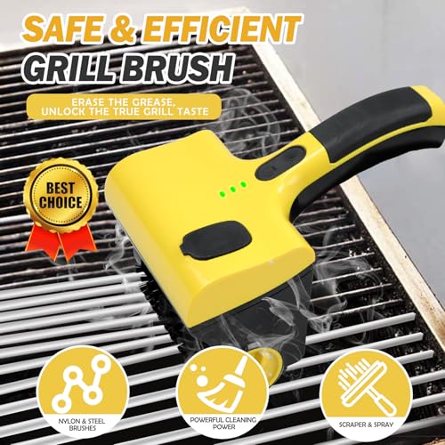Power Grill Cleaner with Dual Brushes & Water Spray - Cordless Electric Grill Brush for Outdoor Grill, 2600mAh Fast Charge Battery and No Shedding Bristles Design