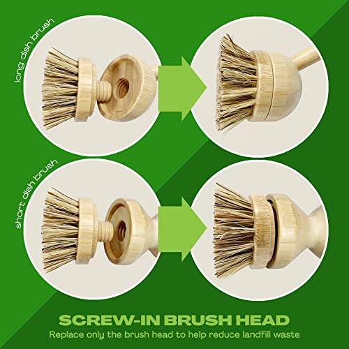 JuneLily Sisal & Coconut Dish Brush Heads, Plant-Based Replacement for Washing Dishes, Kitchen, Bathroom, Bamboo Handle, 2-Pack - color: Coconut Brush Head X2